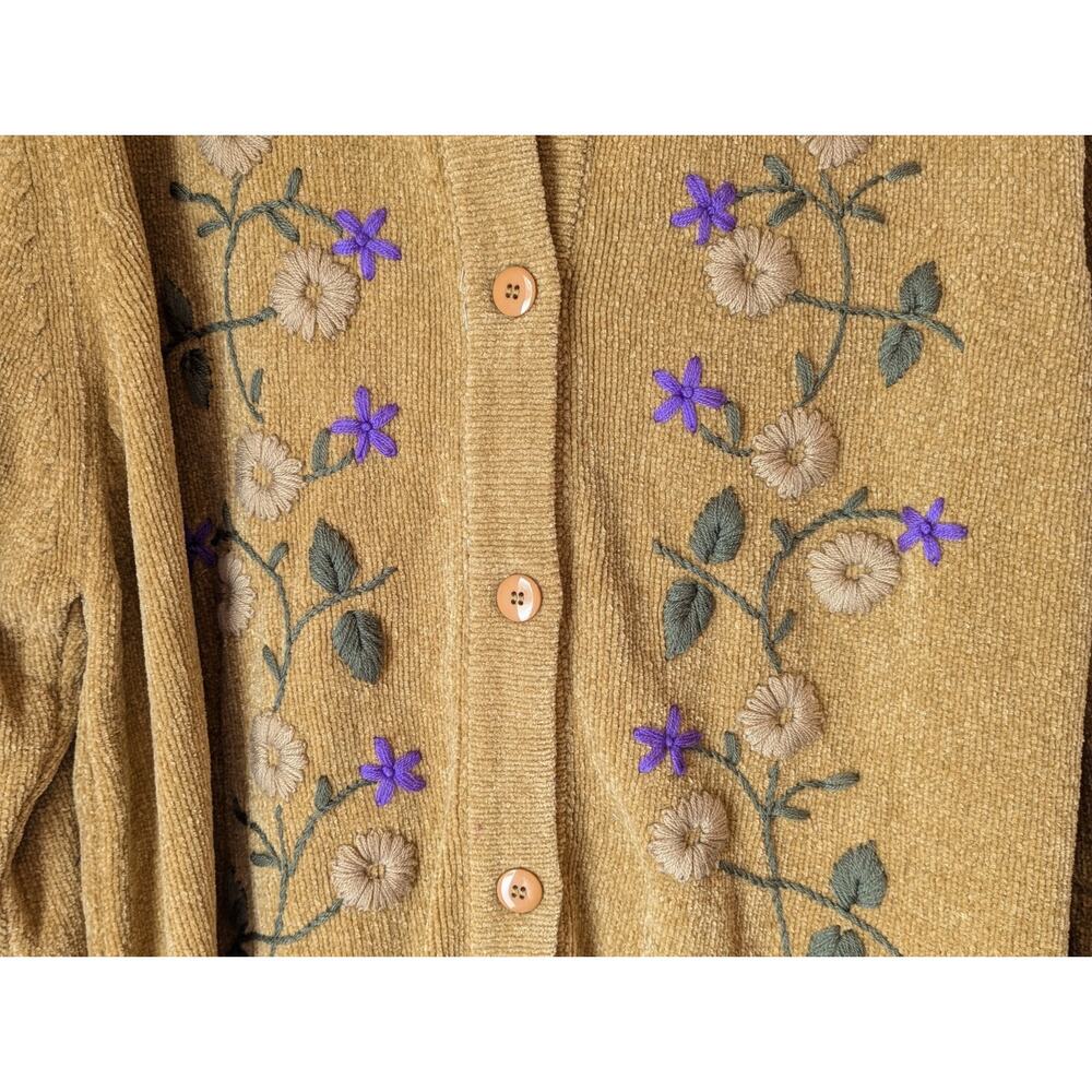 Denim&Co XL Mustard Brown Sweater Cardigan Hooded Embroidered NWT Cottagecore - Picture 4 of 14